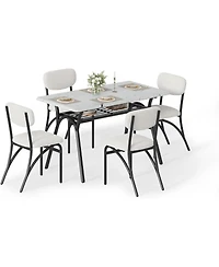 gaomon 5-Piece Modern Dining Table Set for 4, Dining Table with Storage Shelf & Boucle Chairs, Marble Top, Small Spaces