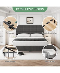 gaomon Queen Linen Upholstered Platform Bed, Adjustable Headboard, Noise-Free Mattress Foundation, Strong Slats, No Box Spring