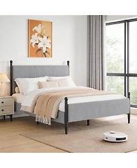 gaomon Full Bed Frame with Velvet Headboard, Upholstered Corduroy Platform, Wood Slats Support