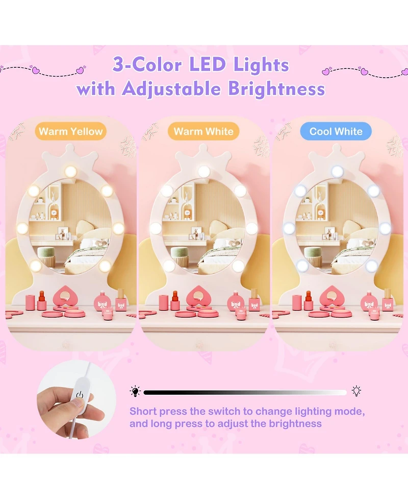 Sugift Kids Vanity Set with Lighted Mirror and Large Storage Drawer