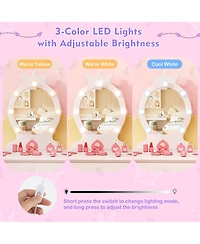 Sugift Kids Vanity Set with Lighted Mirror and Large Storage Drawer