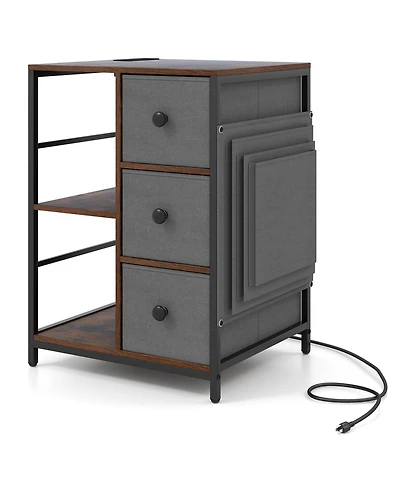 Sugift Industrial Nightstand with Charging Station and Open Shelves