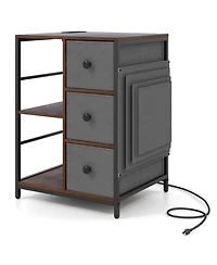 Sugift Industrial Nightstand with Charging Station and Open Shelves
