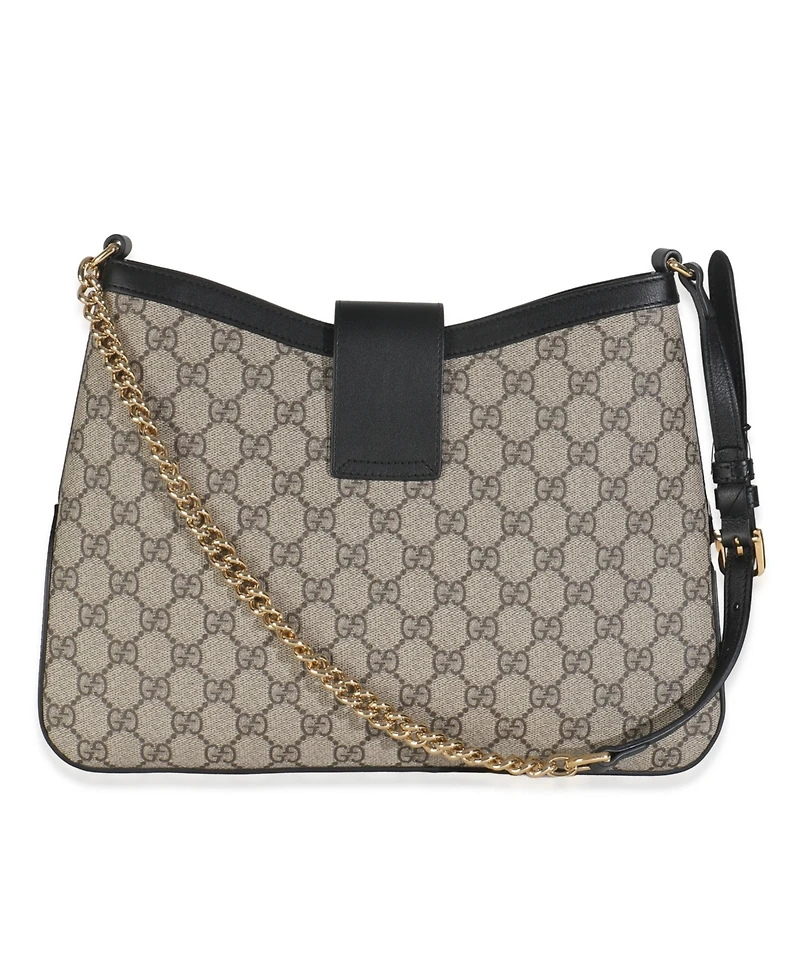 Pre-Owned Gucci Beige Black Gg Supreme Monogram Canvas Medium Padlock Shoulder Bag