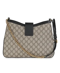 Pre-Owned Gucci Beige Black Gg Supreme Monogram Canvas Medium Padlock Shoulder Bag