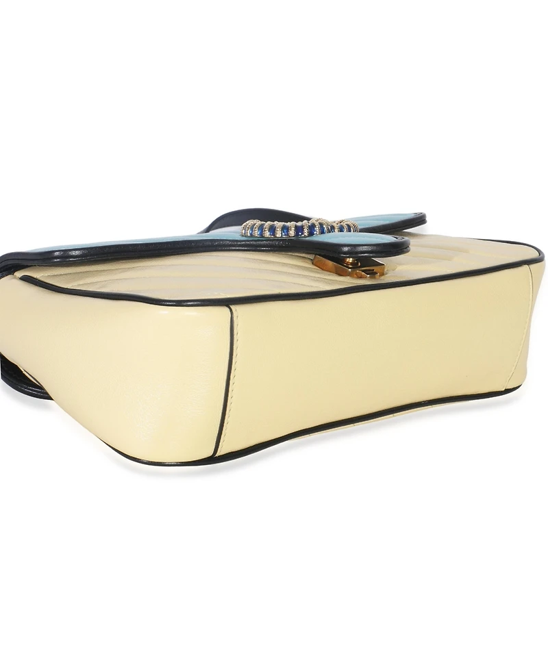 Pre-Owned Gucci Blue Yellow Calfskin Matelasse Diagonal Torchon Small Gg Marmont Bag