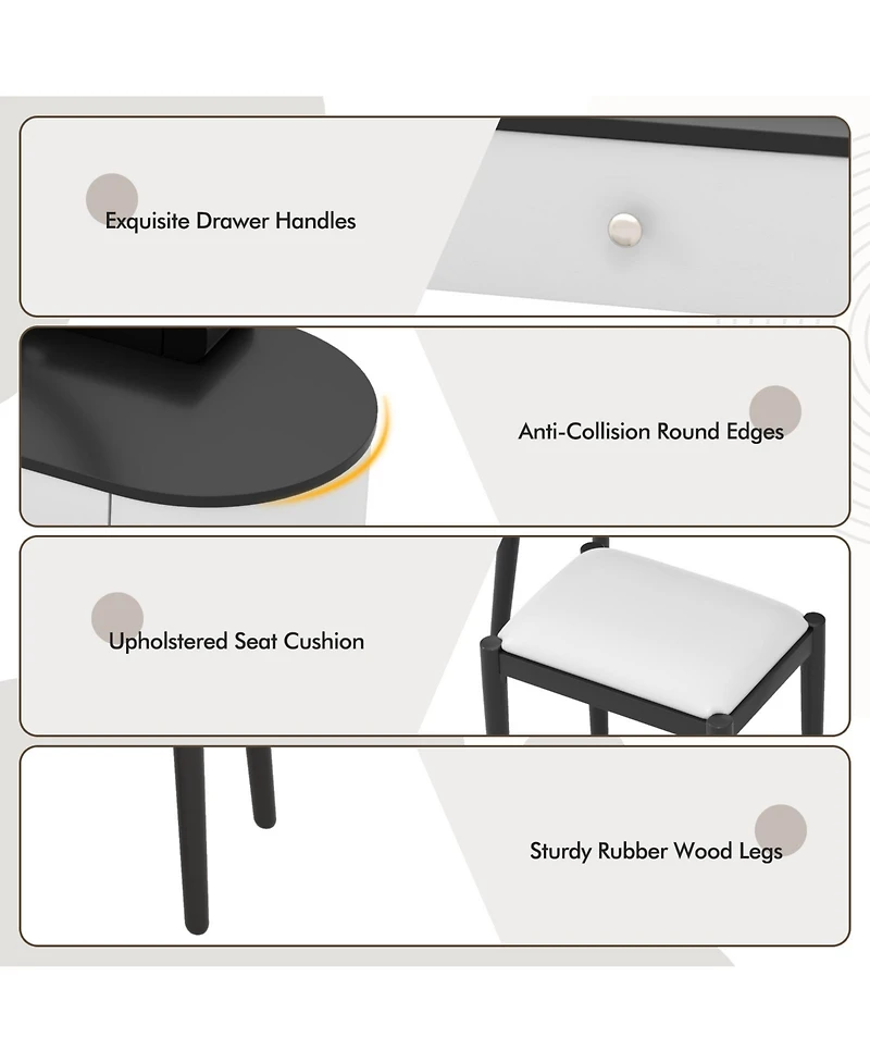 Sugift Vanity Table Set with Led Mirror and Storage Drawers