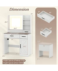 Sugift Farmhouse Vanity Desk with Mirror and Built In Lights