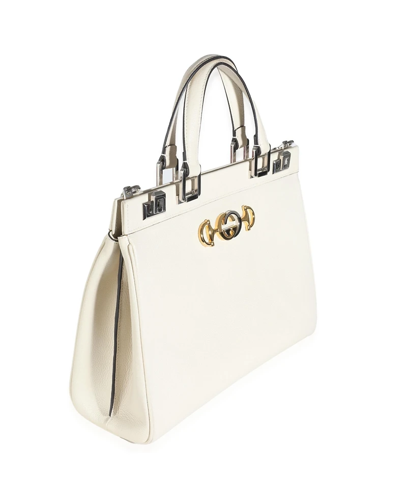 Pre-Owned Gucci Mystic White Grainy Calfskin Medium Zumi Top Handle Bag