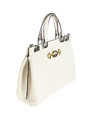 Pre-Owned Gucci Mystic White Grainy Calfskin Medium Zumi Top Handle Bag