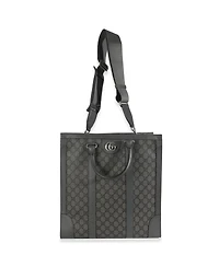 Pre-Owned Gucci Grey Black Gg Coated Canvas Ophidia Medium Tote