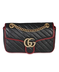 Pre-Owned Gucci Red Black Calfskin Torchon Small Gg Marmont Bag