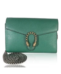 Pre-Owned Gucci Emerald Pebbled Calfskin Dionysus Chain Wallet