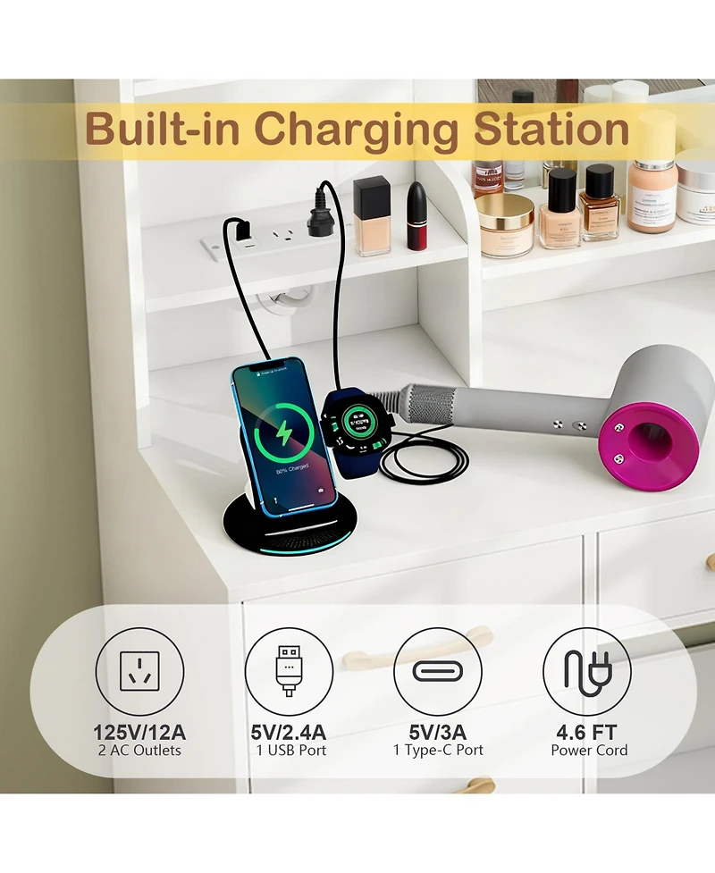 Sugift 39.5 in Vanity Desk with Mirror and Power Outlets