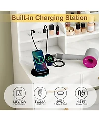 Sugift 39.5 in Vanity Desk with Mirror and Power Outlets