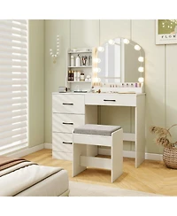 Sugift Makeup Vanity Desk and Stool Set with Mirror and Lights