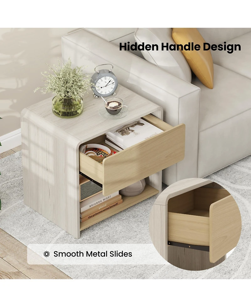 Sugift Modern Two Tier Nightstand with Drawer and Open Shelf