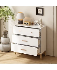Rainsken Nordic Style 3-Drawer Dresser, Modern Chest of Drawers with Handles and Solid Wood Base, Organizer for Bedroom