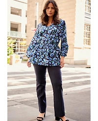 Avenue Women's Plus V Neck Blouson Elastic Waist Blouse