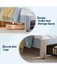 gaomon Upholstered Led Bed Frame with Storage Drawer and Cat Headboard, Velvet Princess Platform Bed for Kids