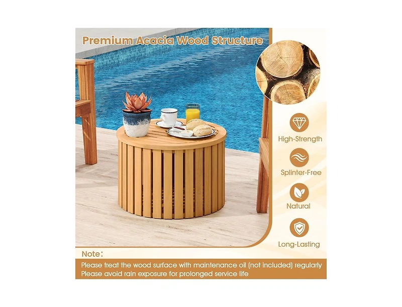 Slickblue Round Acacia Wood Outdoor Side Table with Hidden Storage