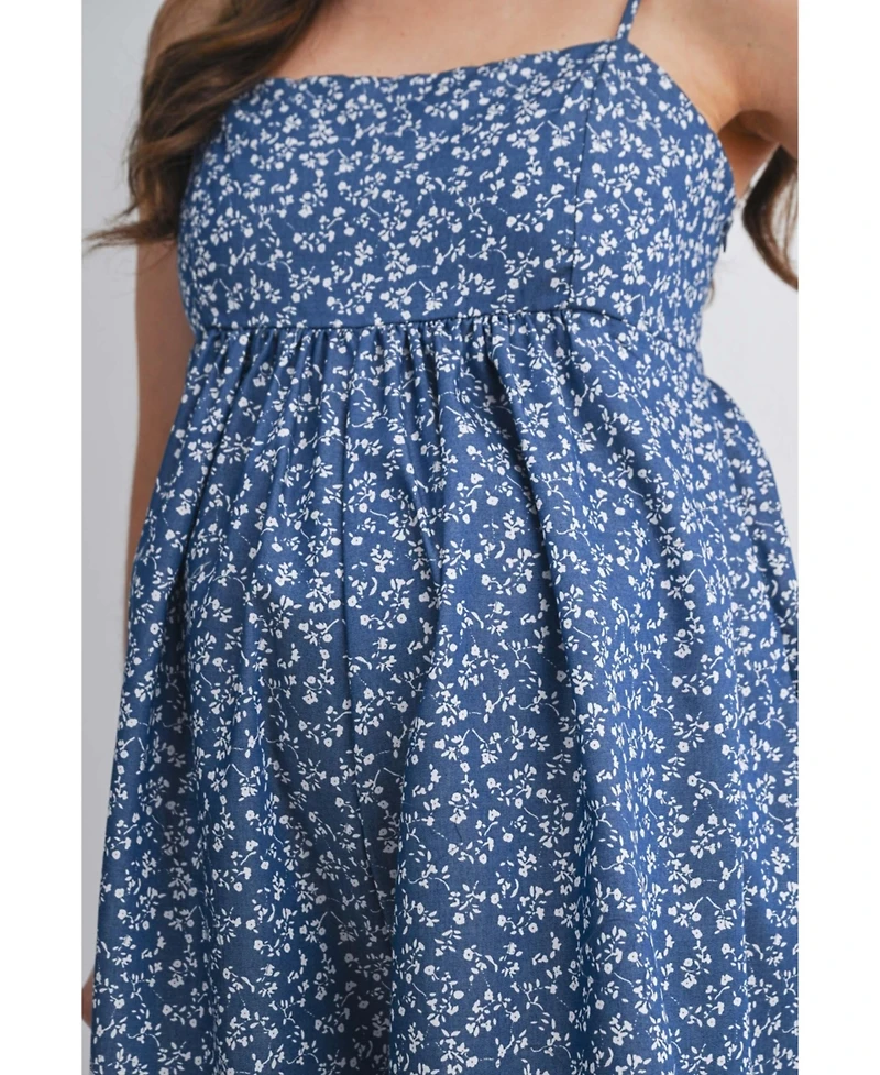 Hello Miz Maternity Floral Square-Neck Adjustable Strap Romper with Pockets