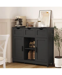 Clihome Storage Cabinets, Wooden Floor Cabinet, with Drawers and Shelves Accent