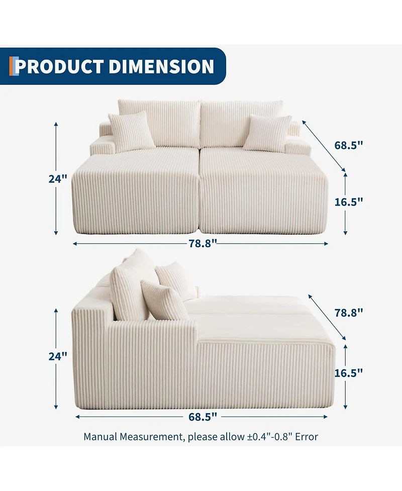 gaomon Oversized Double Chaise Lounge, Cloud Plush Sofa Bed with Deep Seat 4 Pillows