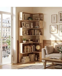 Homsee 7-Shelves Accent Bookcase, Open Back Bookshelf, Corner Bookcase