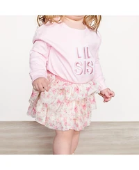 Sweet Wink Baby Girls Lil Sis Embroidered Patch Long Sleeve Romper