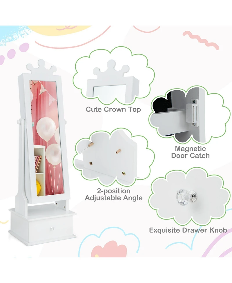 Sugift 2 in 1 Kids Play Jewelry Armoire with Full Length Mirror