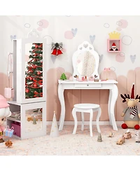 Sugift Princess Vanity Table and Stool Jewelry Armoire with Mirror
