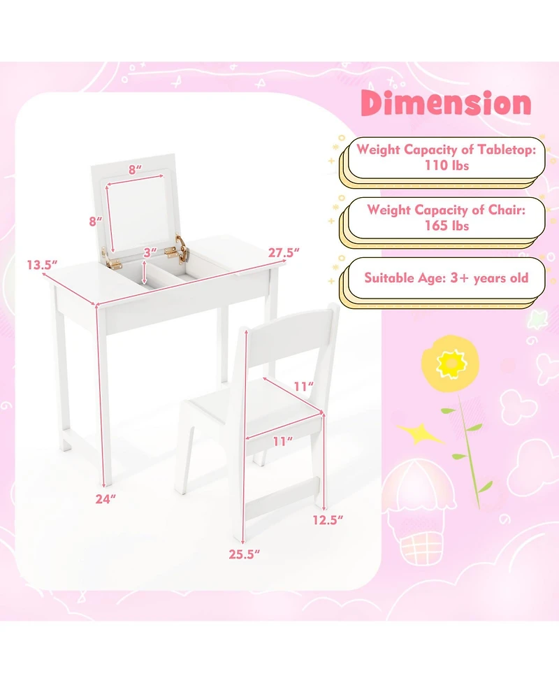 Sugift 2 in 1 Kids Vanity Makeup Table and Chair with Flip Mirror