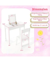 Sugift 2 in 1 Kids Vanity Makeup Table and Chair with Flip Mirror