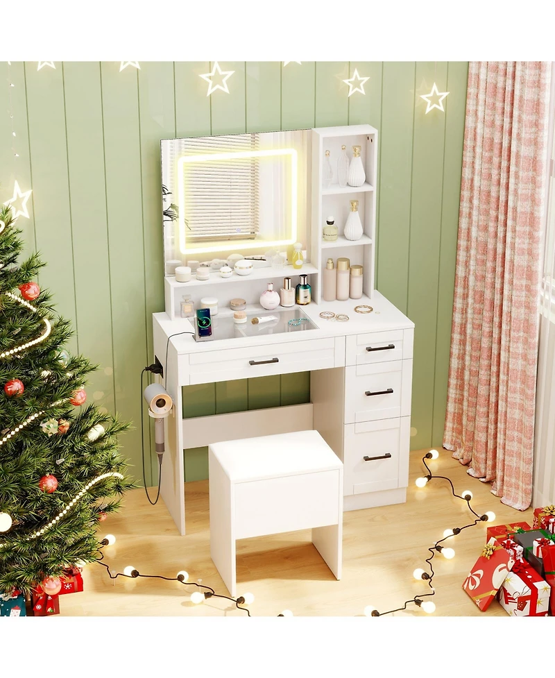 Sugift Dressing Desk with Adjustable Lighting and Hair Dryer Stand