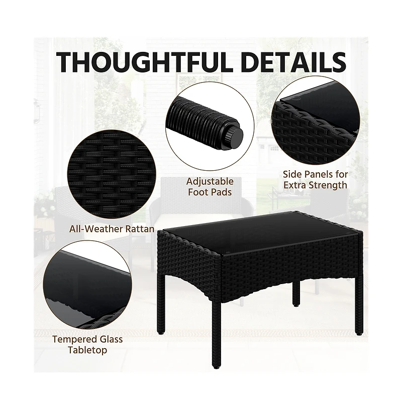 Yaheetech 4-Piece Outdoor Reception Set with 1 2-Seat Sofa, 2 Single-Seat Sofa and 1 Coffee Table, Black/Beige