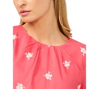CeCe Women's Embroidered Shirred Neck Cotton Blouse