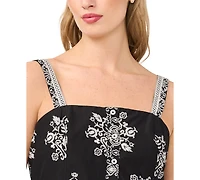 CeCe Women's Printed Sleeveless Square Neck Cotton Babydoll Top