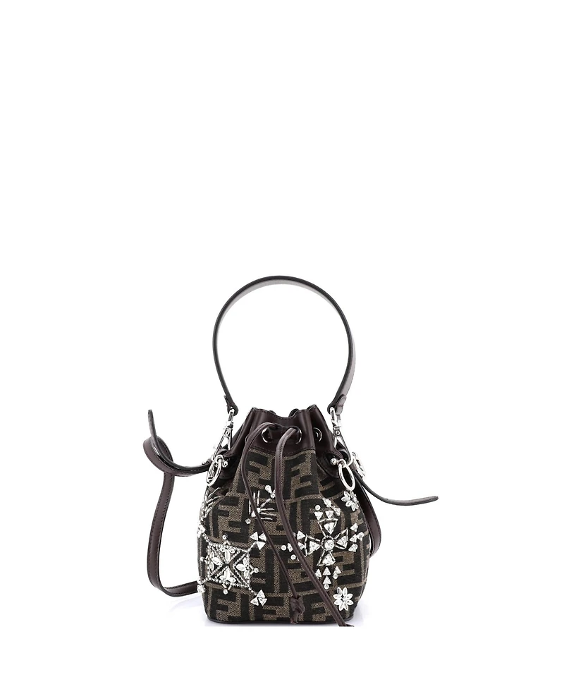 Pre-Owned Fendi Mini Mon Tresor Bucket Bag Crystal Embellished Zucca Canvas