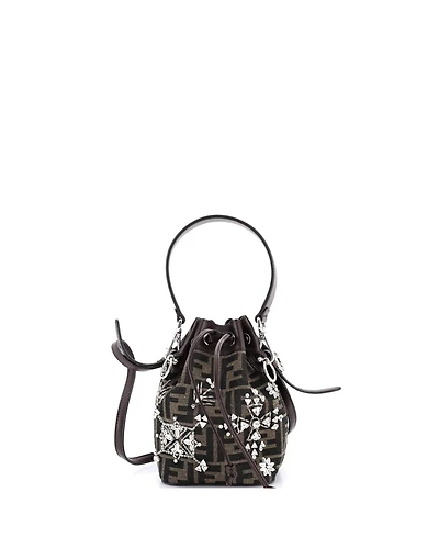 Pre-Owned Fendi Mini Mon Tresor Bucket Bag Crystal Embellished Zucca Canvas
