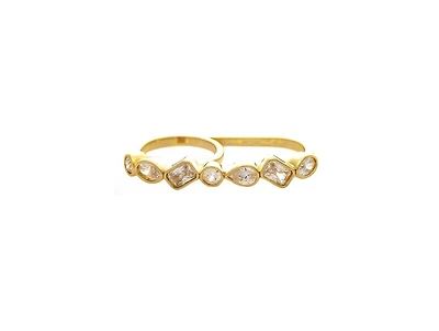 Rivka Friedman 18K Gold Plated Double Finger Cz Bezel Line Ring
