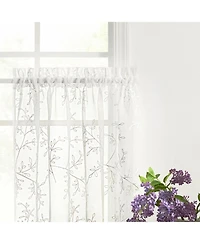 Ellis Curtain Brewster 100% Polyester Embroidered Sheer Rod Pocket Tiers 70" x 36"