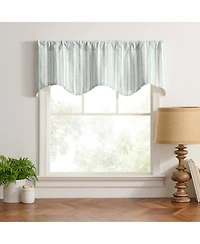 Ellis Curtain Saratoga Stripe Cotton Scallop Poly-Cotton Lined Rod Pocket Valance