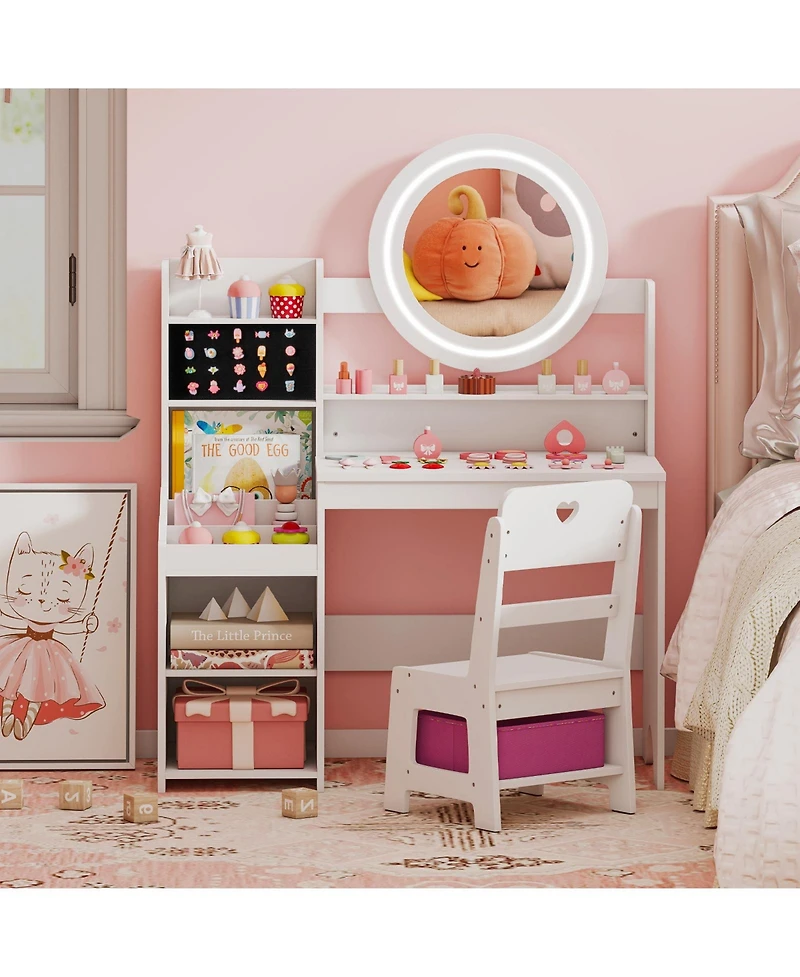 Sugift Kids Vanity Desk with Mirror and Lights Dressing Table Set