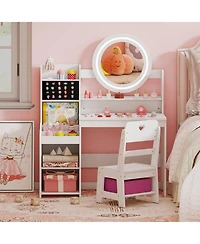Sugift Kids Vanity Desk with Mirror and Lights Dressing Table Set
