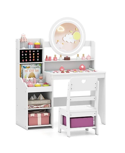 Sugift Kids Vanity Desk with Mirror and Lights Dressing Table Set