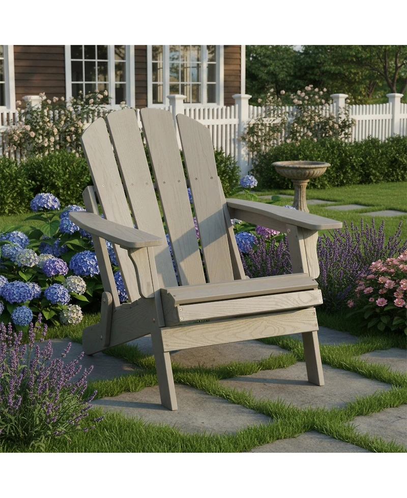 Clihome Wooden Oversize Outdoor Folding Adirondack Chair with BackRest & SeatBoard, Wood Patio Chair