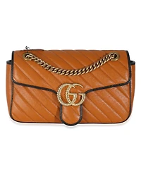 Pre-Owned Gucci Cognac Calfskin Matelasse Diagonal Small Torchon Gg Marmont Shoulder Bag