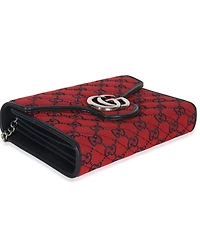 Pre-Owned Gucci Red Blue Matelasse Diagonal Canvas Gg Marmont Chain Wallet