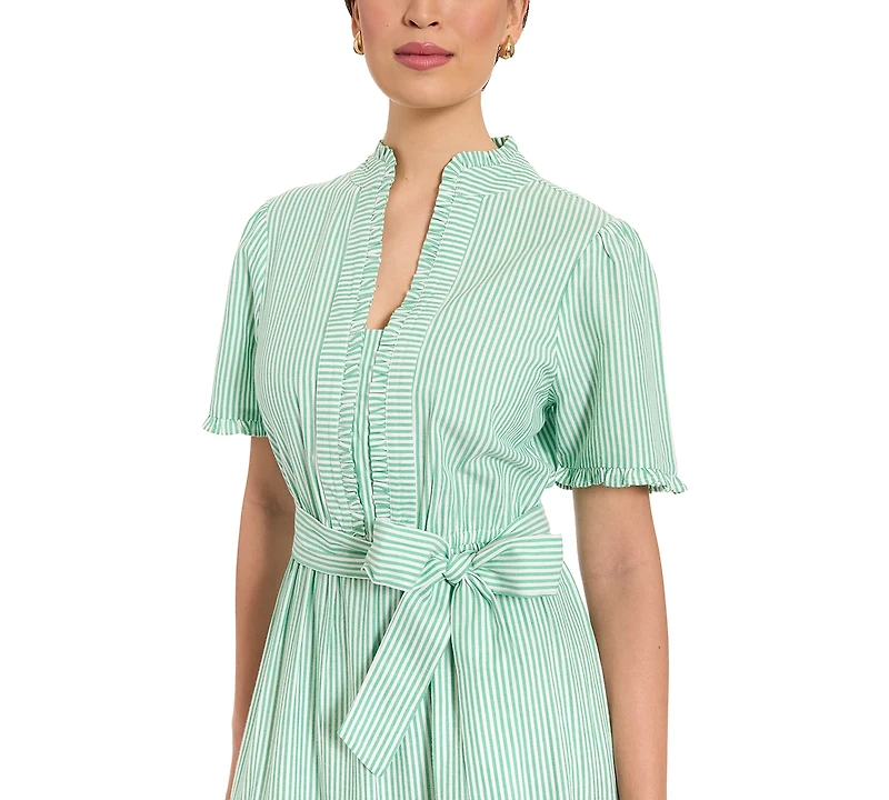 London Times Petite Fit & Flare Slit Neck Tiered Maxi Dress